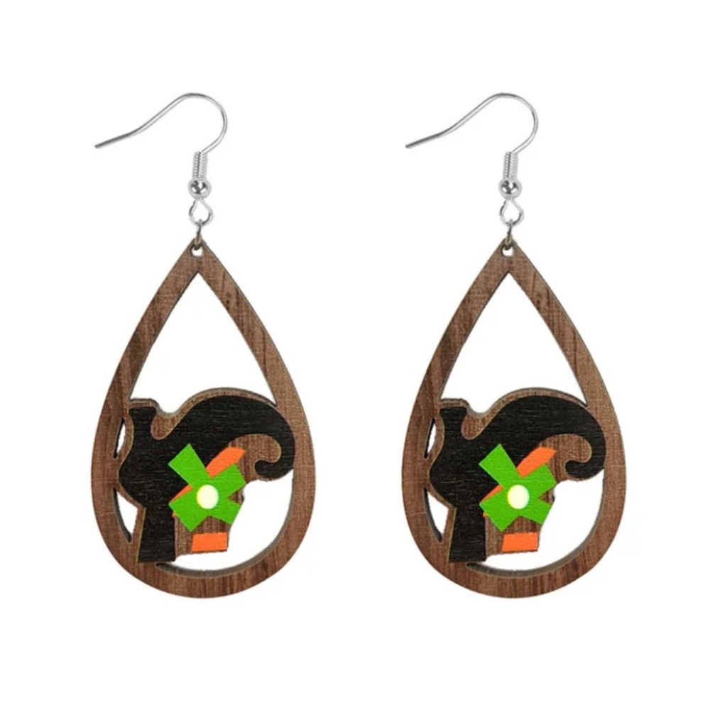 New! Witch’s Boot Wood Halloween Earrings